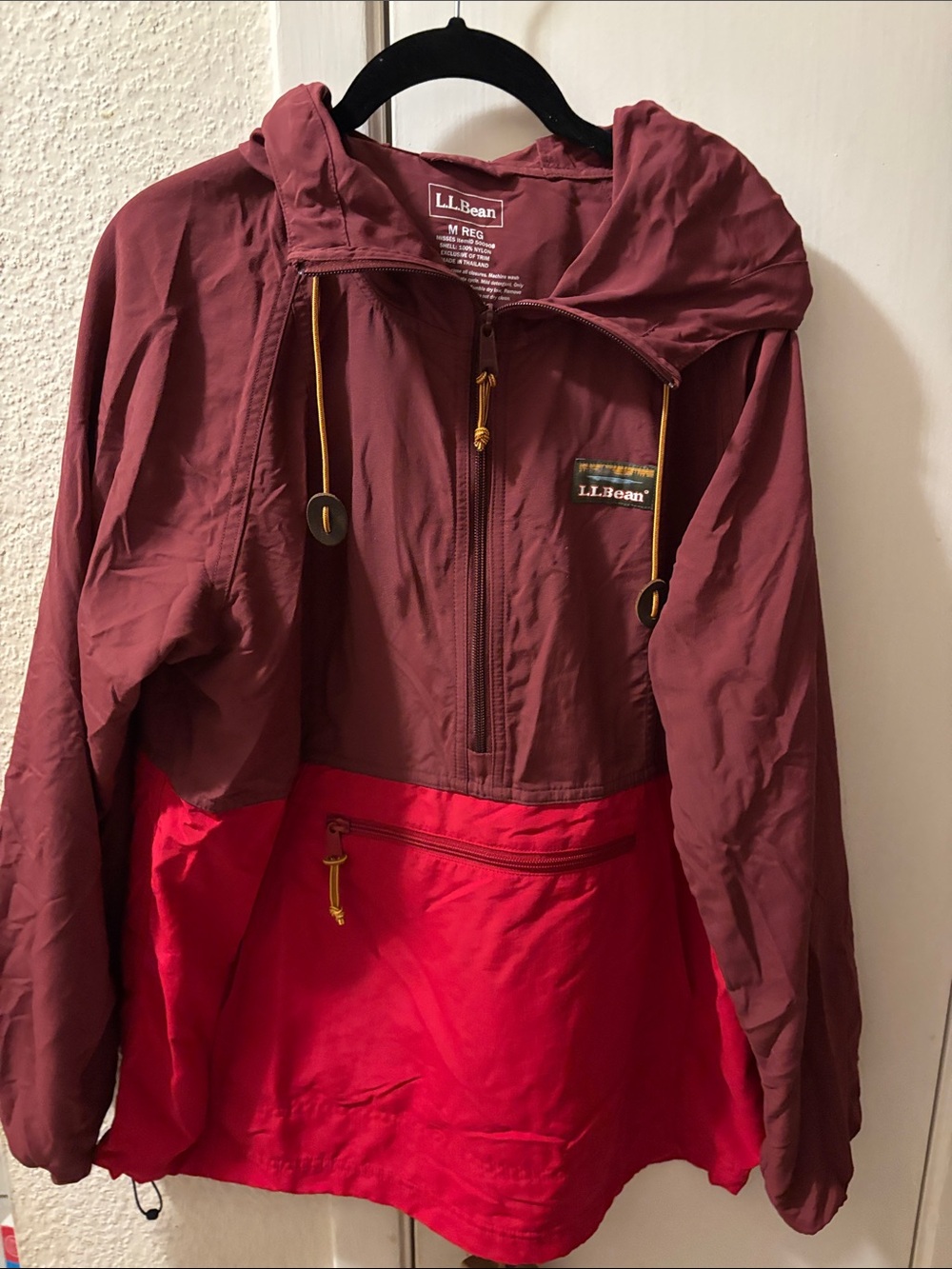L.L. Bean Two-Tone Hooded Utility Anorak Jacket - Burgundy & Bright Red